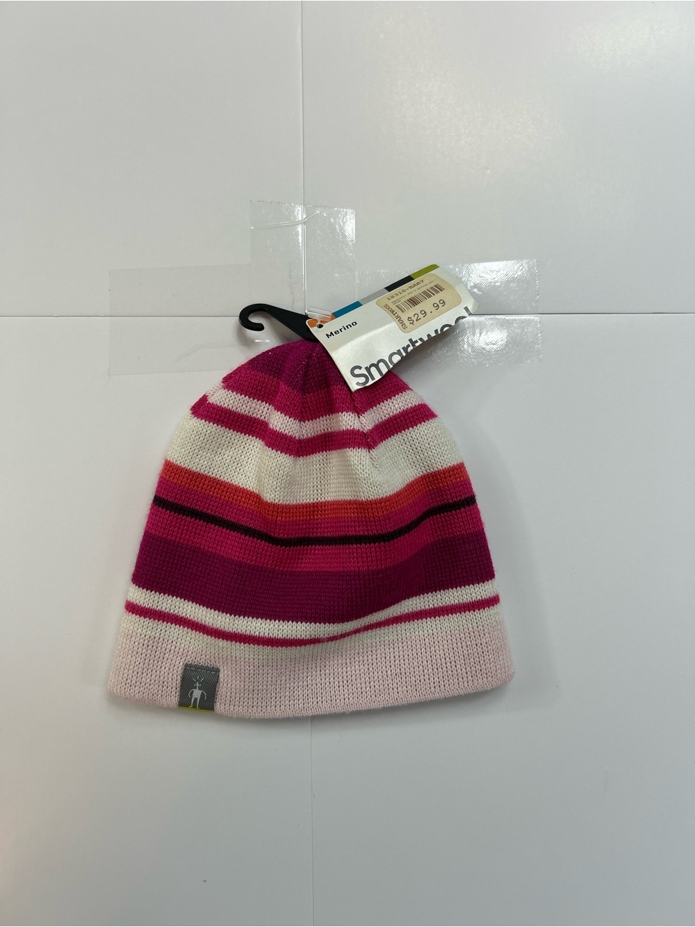Smartwool Kids Striped Pink & white Knit Beanie (reversible)